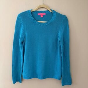 Lilly Pulitzer Womens KELLYN Turquoise 100% Cotton Shaker Knit Sweater Size M